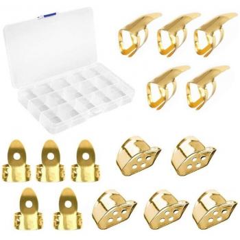 Kit Médiators Polyvalents – 15 Médiators de Pouce et Doigt pour Guitare, 3 Styles, Boîte de Transport