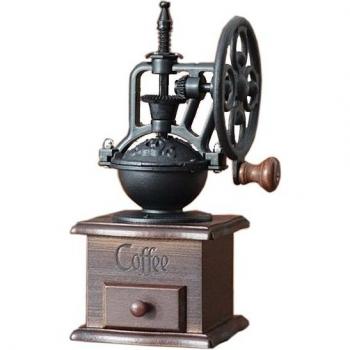 Großes Räder-Retro Design: Manuelle Kaffeemühle aus Holz
