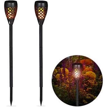 Fiaccoli Solari Relaxdays – Illuminazione a Solaire, Set da 2, Paletto in Terra, 78 cm, Nero