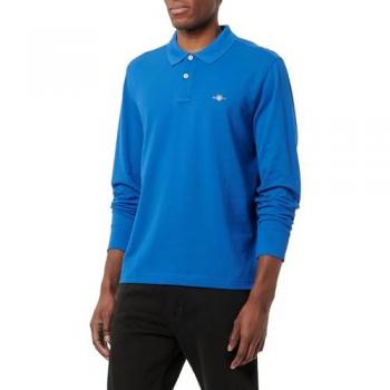 GANT Poloshirt „Regular Shield Longsleeve“ – Langarm, Herren, XL, Blau