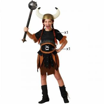 Maldición de los Valles – Disfraz Vikinga de color marrón profundo, con cinturón para niña