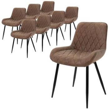 Pack de 8 sillas de comedor modernas de piel sintética marrón