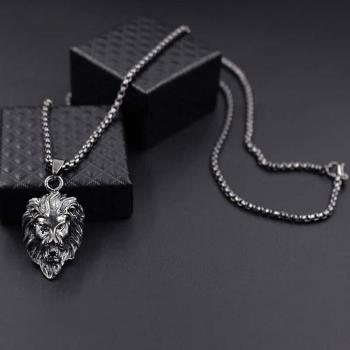 Gold and Silver Lion Head Chain Necklace for Men
