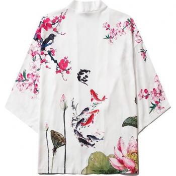 Japanese Streetwear Lotus Print Cardigan
