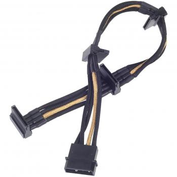 SilverStone 30cm Molex to 4x SATA Black Gold Sleeved Extension Cable SST-PP07-BTSBG