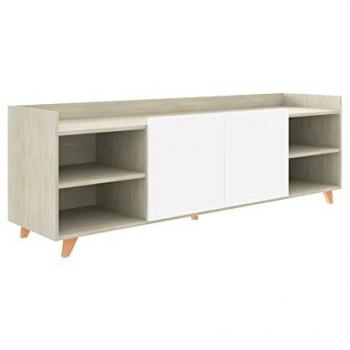 Mueble tv Salón roau, Mesa de televisión Acabado en Roble y Blanco, 180x53x46 cm