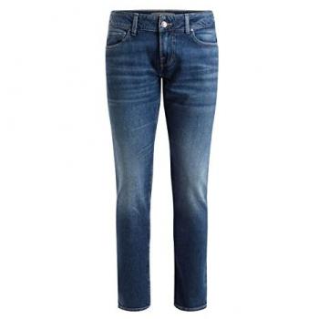 Pantalon denim mixte coton skinny, taille basse, jambe ajustée, cinq poches classiques, zip avant et arrière