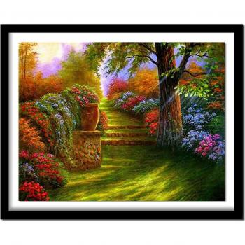 Éclat de Forêt : Broderie Diamants, Peinture à l'Huile, Emballage Rond en Cristal – Décor 20×