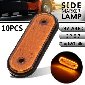 10Pcs Yellow Shell 24V Side Marker Lights for Truck