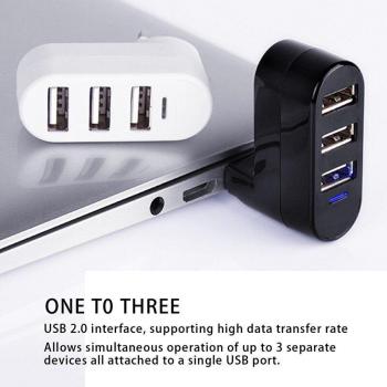 USB Hub Adapter 3 Ports for Laptop and PC, Rotating White