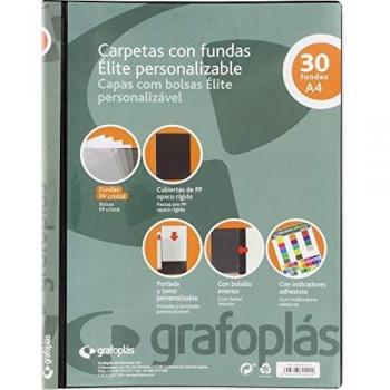 Carpeta A4 Élite con 30 Fundas, Cubiertas Semirrígidas, Negro