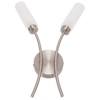 Maya Brushed Silver 2-Way Wall Light with White Drum Shade and LED Bulb