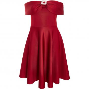 Red Wine Curved Skater Midi Dress