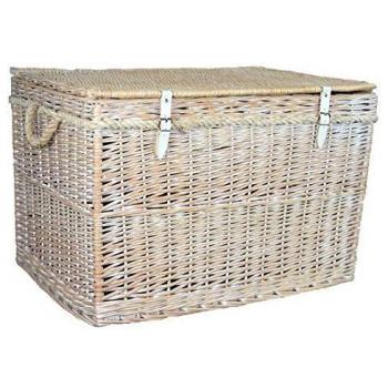 Red Finish Wicker Hamper – Large, Unlined, White Wash