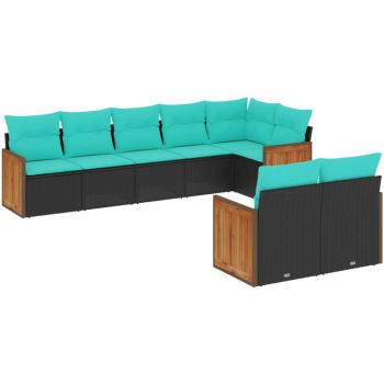 Durable Black Rattan Outdoor Sofa Ensemble – 8 Parts + Cushions