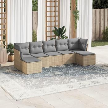 VidaXL Garten-Sofagarnitur 7-tlg. mit Kissen Beige Poly Rattan