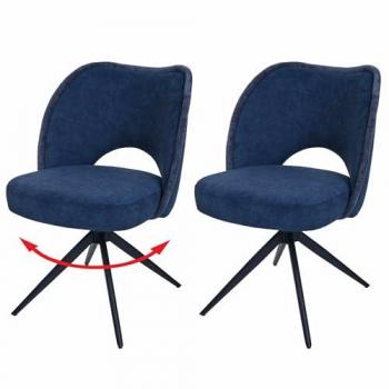 Duo de chaises de cuisine HWC-N72, rembourrées, pivotantes, en textile bleu