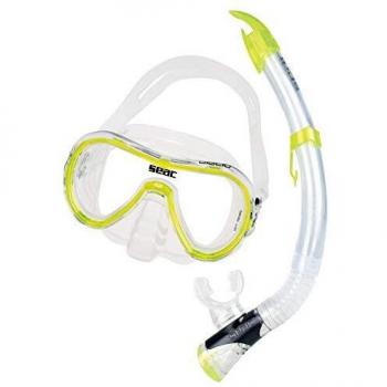 Ensemble de tuba SEAC Giglio avec purge d'évacuation, valves de plongée et snorkeling en silicone, adulte mixte, jaune, standard