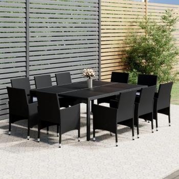Mobilier de patio 11 pièces – Table et chaises en résine tressée sombre