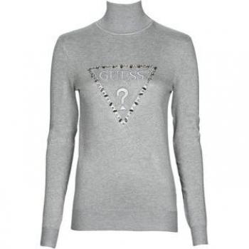 Guess Noemi Women's Gray Turtleneck Pullover with Rhinestone Logo