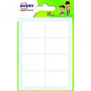 48 étiquettes AVERY, format 24 x 35 mm, blanches