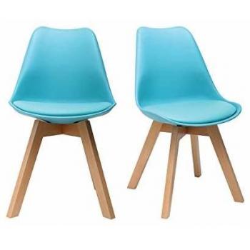 Chaises Bleues Design avec Pieds en Bois (Lot de 2) Pauline