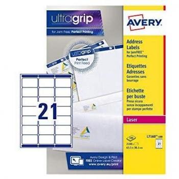 Set de 100 Etiquetas Avery L7160 63.5 x 38.1 mm Blanco