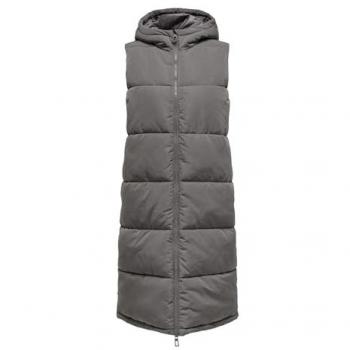 Steppweste ONLY ONLALINA LONG WAISTCOAT OTW NOOS Gr. S (36), grau (plum kitten), Damen, Web, Steppware, Obermaterial: 100% Polyester, unifarben, Westen
