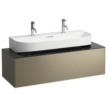 Tiroir LAUFEN Sonar, buffet H4054610341421, découpe au milieu, vasque à poser, dimensions 117,5x34x45,5cm, titane/Nero Marquina
