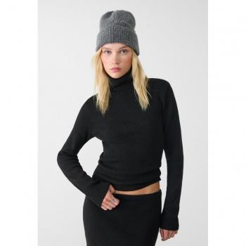 Stradivarius Black Chunky Knit Neck Jumper M
