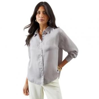 Wallis Women's Hammered Satin Button Dress Shirt in Mauve