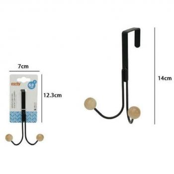 Percha N°79557 Traesio: Puerta, Bolas Negros, Madera, 2 Ganchos