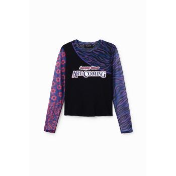 Blusa Azul Desigual: Patch Tul y Mensaje Mediano