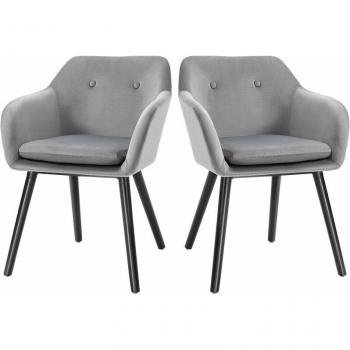 Sedie Salone Grigio Vellutato (Set 2) con Braccioli Imbottiti