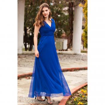 Abito da festa lungo in tulle blu per donna 36