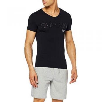 Emporio Armani Sous-vêtements T-shirt col V Essential Megalogo Haut de Pyjama, Noir