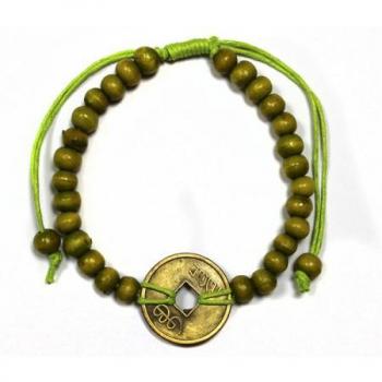 Madera con Moneda Fortune: Pulsera de la Suerte