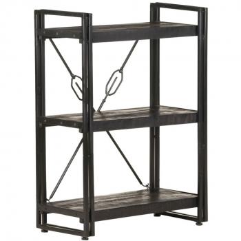Stylish 3-Tier Bookcase Black 60x30x80 cm Solid Mango Wood