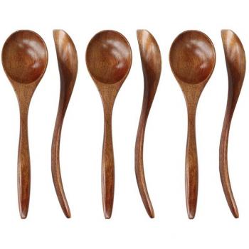 Handmade Wooden Teaspoons Set of 6, 7 Inch Natural Wood for Salad and Desserts