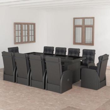 Set da Pranzo Esterno 11 pz con Cuscini in Polyrattan Nero