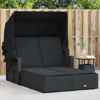 Chaise Longue de Jardin Double avec Auvent Noir