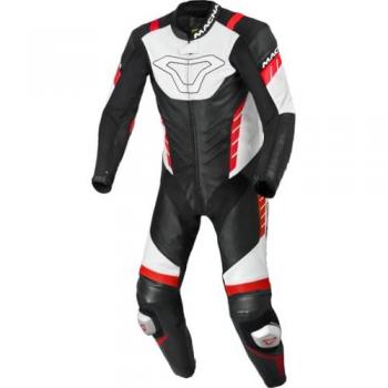 Tuta in Pelle Moto Macna Varshall Perforata Monopezzo Nero-Bianco-Rosso 52