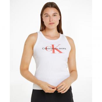 Tirantes CK Jeans con monograma de canalé blanco