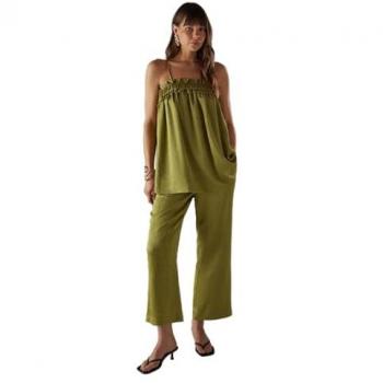 Olive Kick-Flare Satin Cropped Bottoms for Women