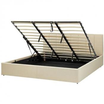 Lit Double Tapissé Beige avec Rangement 180 x 200 cm Dreux