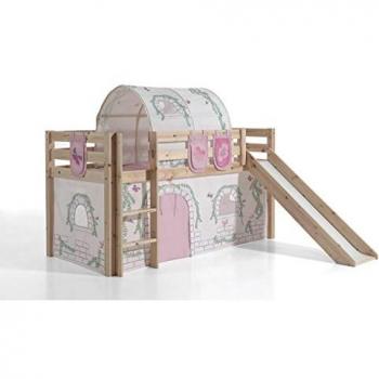 Cama alta 90x200 con tobogán y somier de madera Vipack
