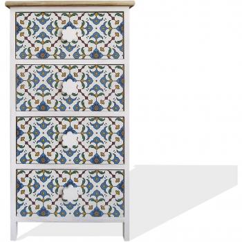 MOBILI REBECCA Cassettiera 4 Cassetti Maioliche Legno Chiaro Bianco Blu 76x40x30