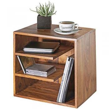 KADIMA DESIGN Massivholz‑Beistelltisch – 3 Ebenen, 43 × 43 cm, 30 cm hoch, Sheesham‑Maserung