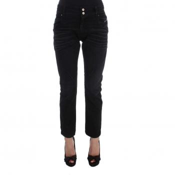 Katoen slouchy jeans voor vrouwen – zwarte slim fit