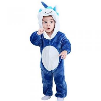 MICHLEY Toddler Unisex Animal Design Hooded Pajama Romper (Blue Horse)